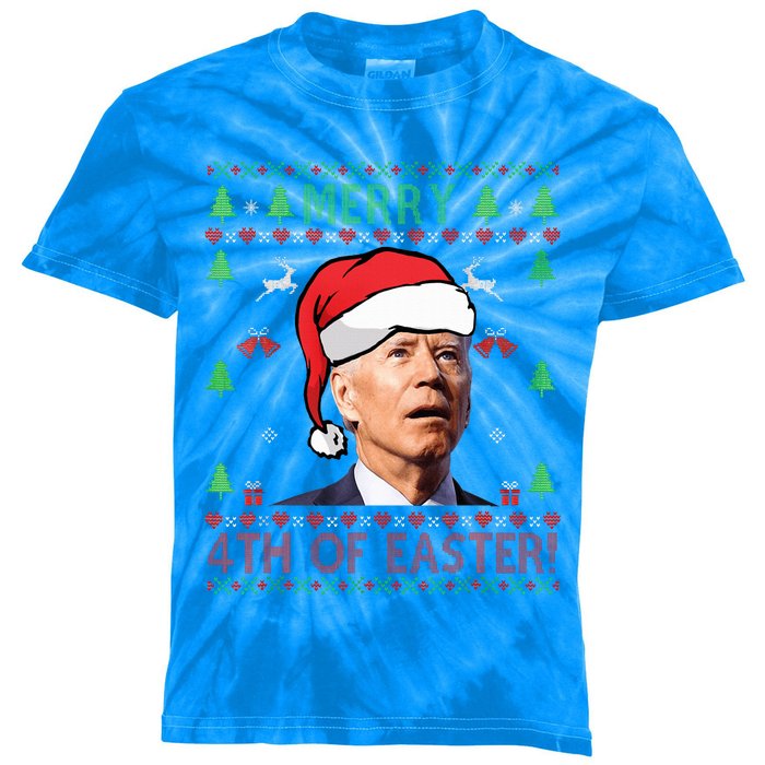 Merry Christmas Funny Joe Biden Happy 4th of July Ugly Xmas  Kids Tie-Dye T-Shirt