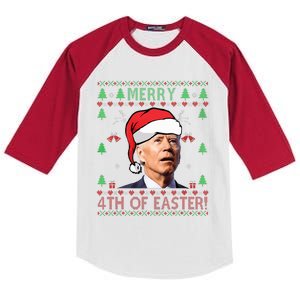 Merry Christmas Funny Joe Biden Happy 4th of July Ugly Xmas  Kids Colorblock Raglan Jersey