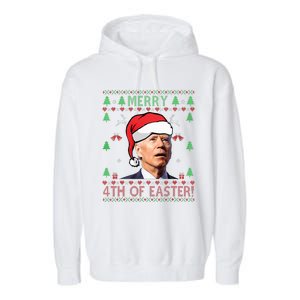 Merry Christmas Funny Joe Biden Happy 4th of July Ugly Xmas  Garment-Dyed Fleece Hoodie