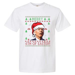 Merry Christmas Funny Joe Biden Happy 4th of July Ugly Xmas  Garment-Dyed Heavyweight T-Shirt