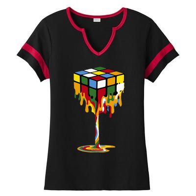 Melting Cube Funny Rubik Rubix Rubics Ladies Halftime Notch Neck Tee