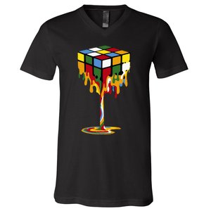 Melting Cube Funny Rubik Rubix Rubics V-Neck T-Shirt