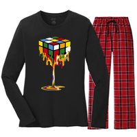 Melting Cube Funny Rubik Rubix Rubics Women's Long Sleeve Flannel Pajama Set 