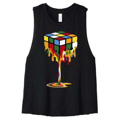 Melting Cube Funny Rubik Rubix Rubics Women's Racerback Cropped Tank