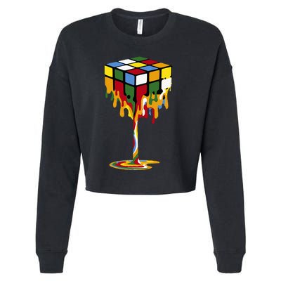 Melting Cube Funny Rubik Rubix Rubics Cropped Pullover Crew