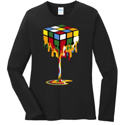 Melting Cube Funny Rubik Rubix Rubics Ladies Long Sleeve Shirt