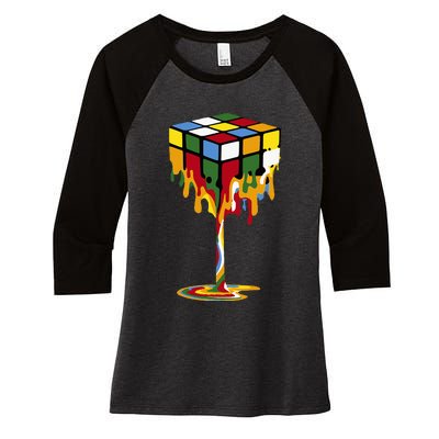 Melting Cube Funny Rubik Rubix Rubics Women's Tri-Blend 3/4-Sleeve Raglan Shirt