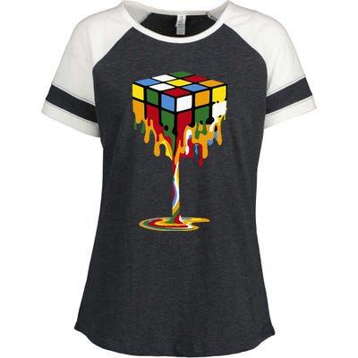 Melting Cube Funny Rubik Rubix Rubics Enza Ladies Jersey Colorblock Tee