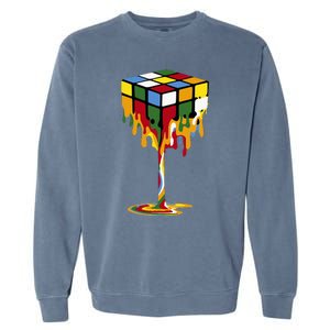 Melting Cube Funny Rubik Rubix Rubics Garment-Dyed Sweatshirt