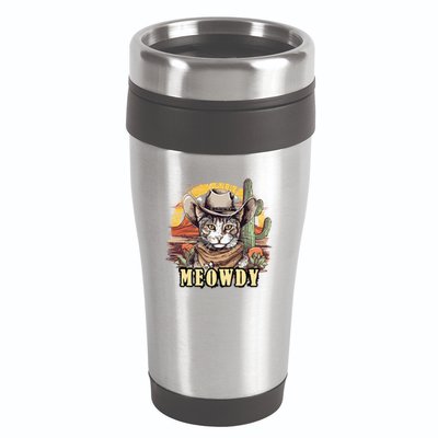 Meowdy Cat Funny Howdy Meme Wild West Cowboy Hat 16oz Travel Tumbler