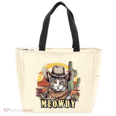 Meowdy Cat Funny Howdy Meme Wild West Cowboy Hat Zip Tote Bag