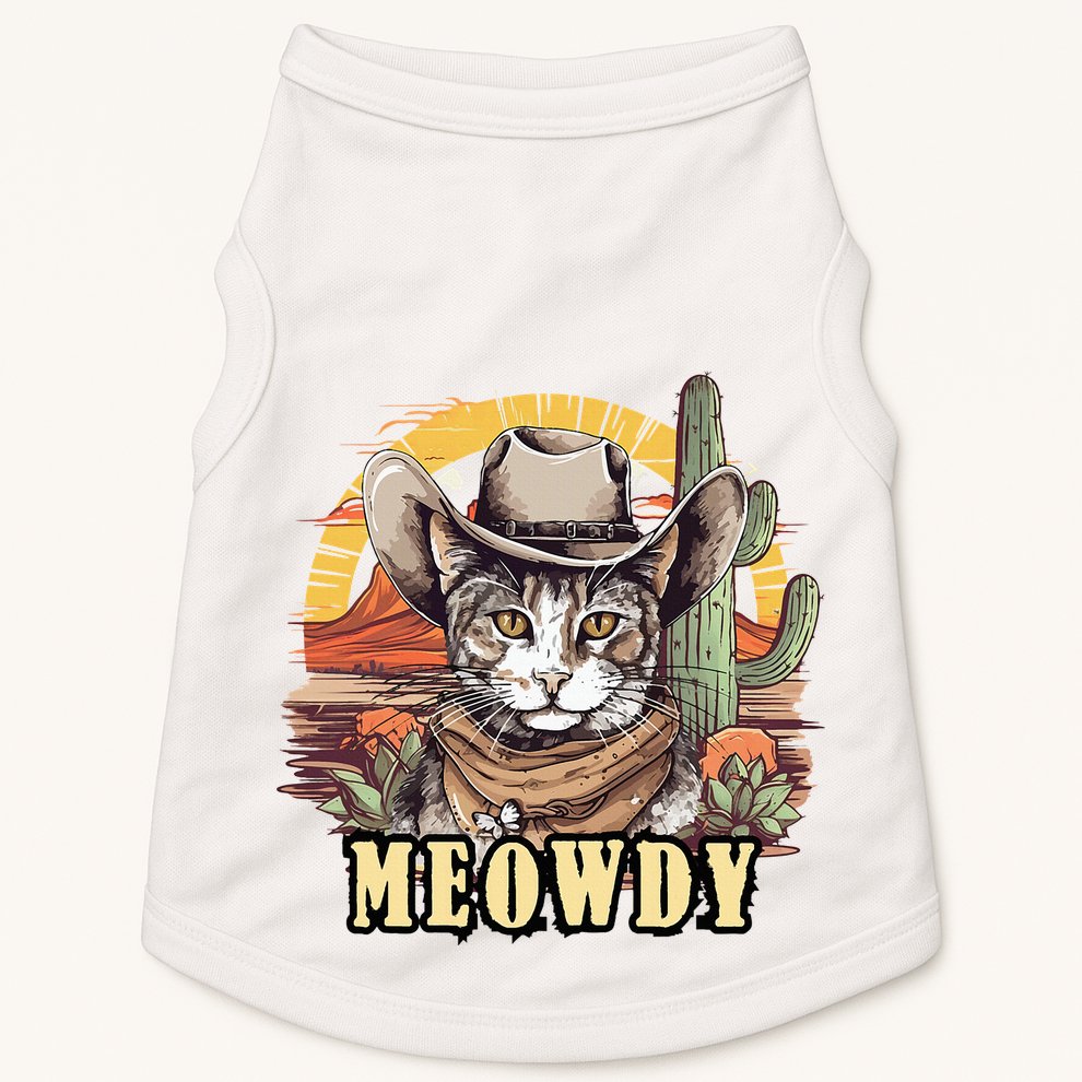 Meowdy Cat Funny Howdy Meme Wild West Cowboy Hat Doggie Tank