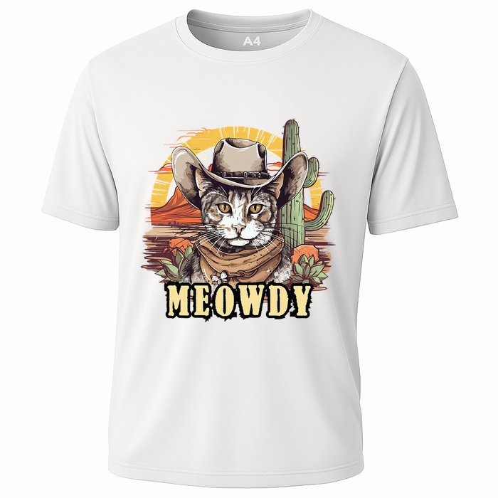 Meowdy Cat Funny Howdy Meme Wild West Cowboy Hat Cooling Performance Crew T-Shirt
