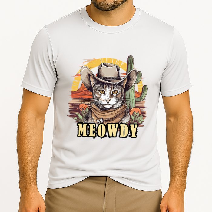 Meowdy Cat Funny Howdy Meme Wild West Cowboy Hat Cooling Performance Crew T-Shirt