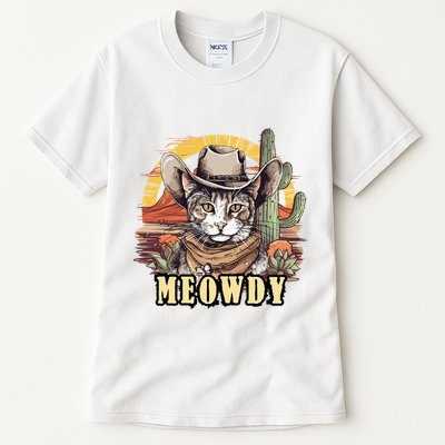 Meowdy Cat Funny Howdy Meme Wild West Cowboy Hat Tall T-Shirt