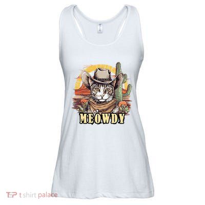 Meowdy Cat Funny Howdy Meme Wild West Cowboy Hat Ladies Essential Flowy Tank