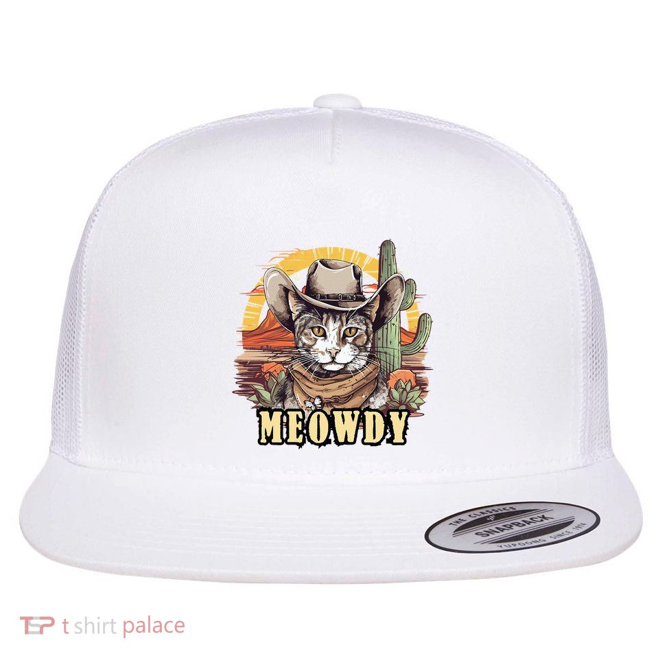 Meowdy Cat Funny Howdy Meme Wild West Cowboy Hat Flatbill Hat