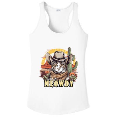 Meowdy Cat Funny Howdy Meme Wild West Cowboy Hat Ladies PosiCharge Competitor Racerback Tank