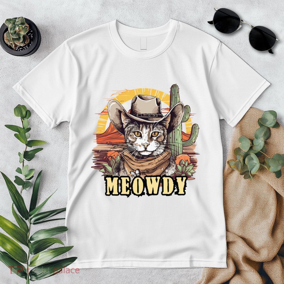 Meowdy Cat Funny Howdy Meme Wild West Cowboy Hat Premium T-Shirt