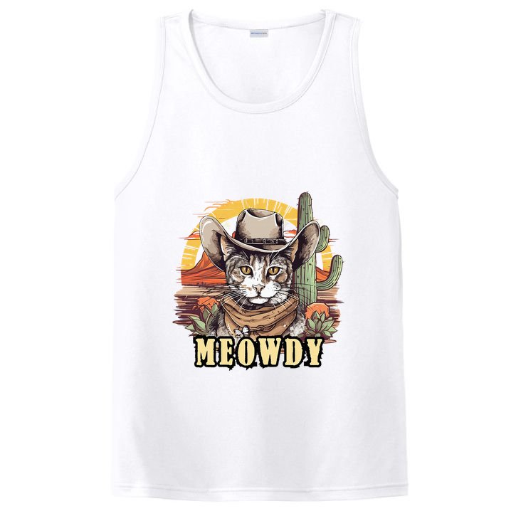 Meowdy Cat Funny Howdy Meme Wild West Cowboy Hat PosiCharge Competitor Tank