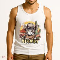Meowdy Cat Funny Howdy Meme Wild West Cowboy Hat Tank Top