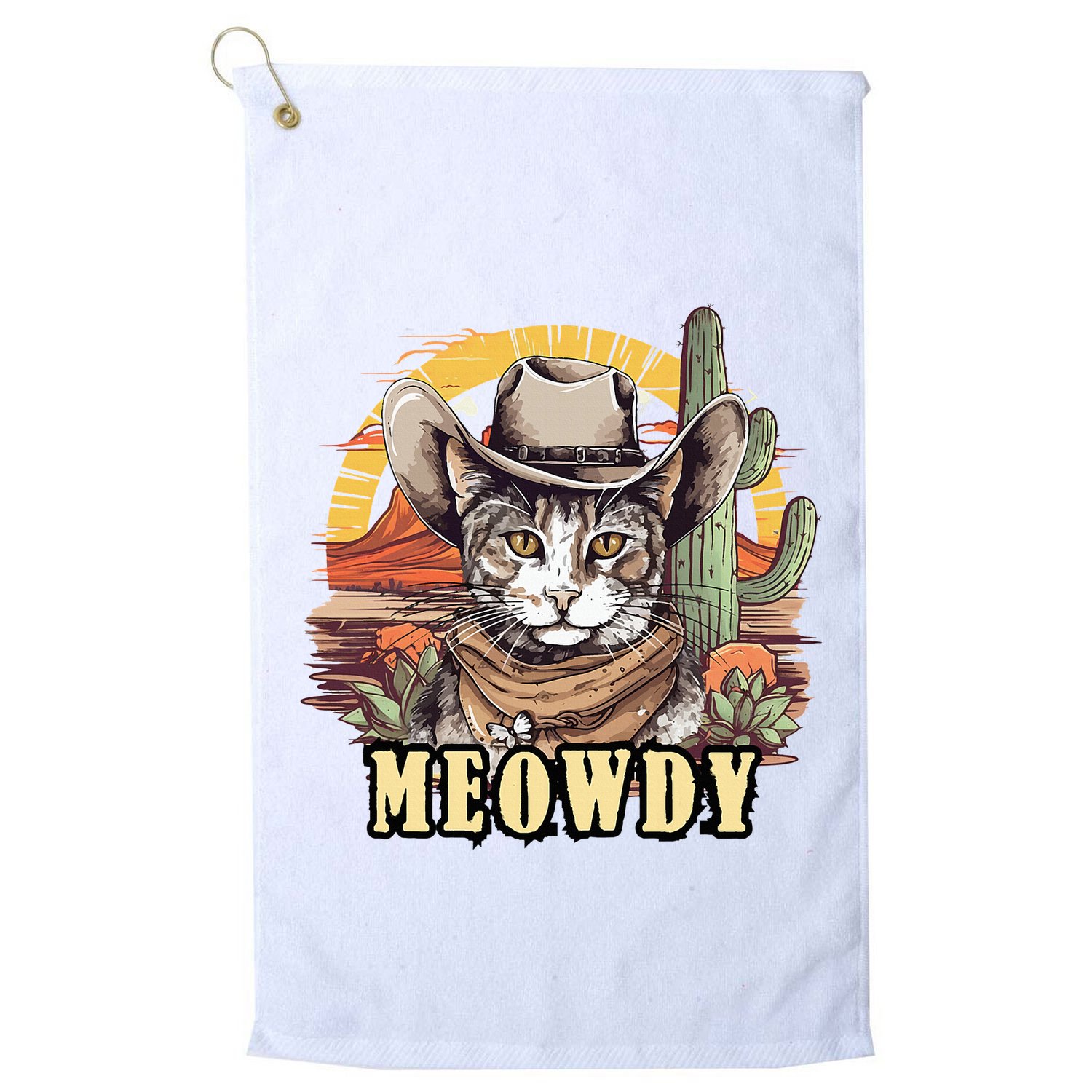 Meowdy Cat Funny Howdy Meme Wild West Cowboy Hat Golf Towel