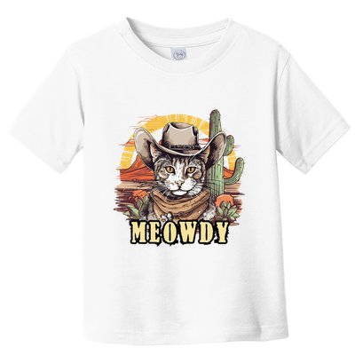 Meowdy Cat Funny Howdy Meme Wild West Cowboy Hat Toddler T-Shirt