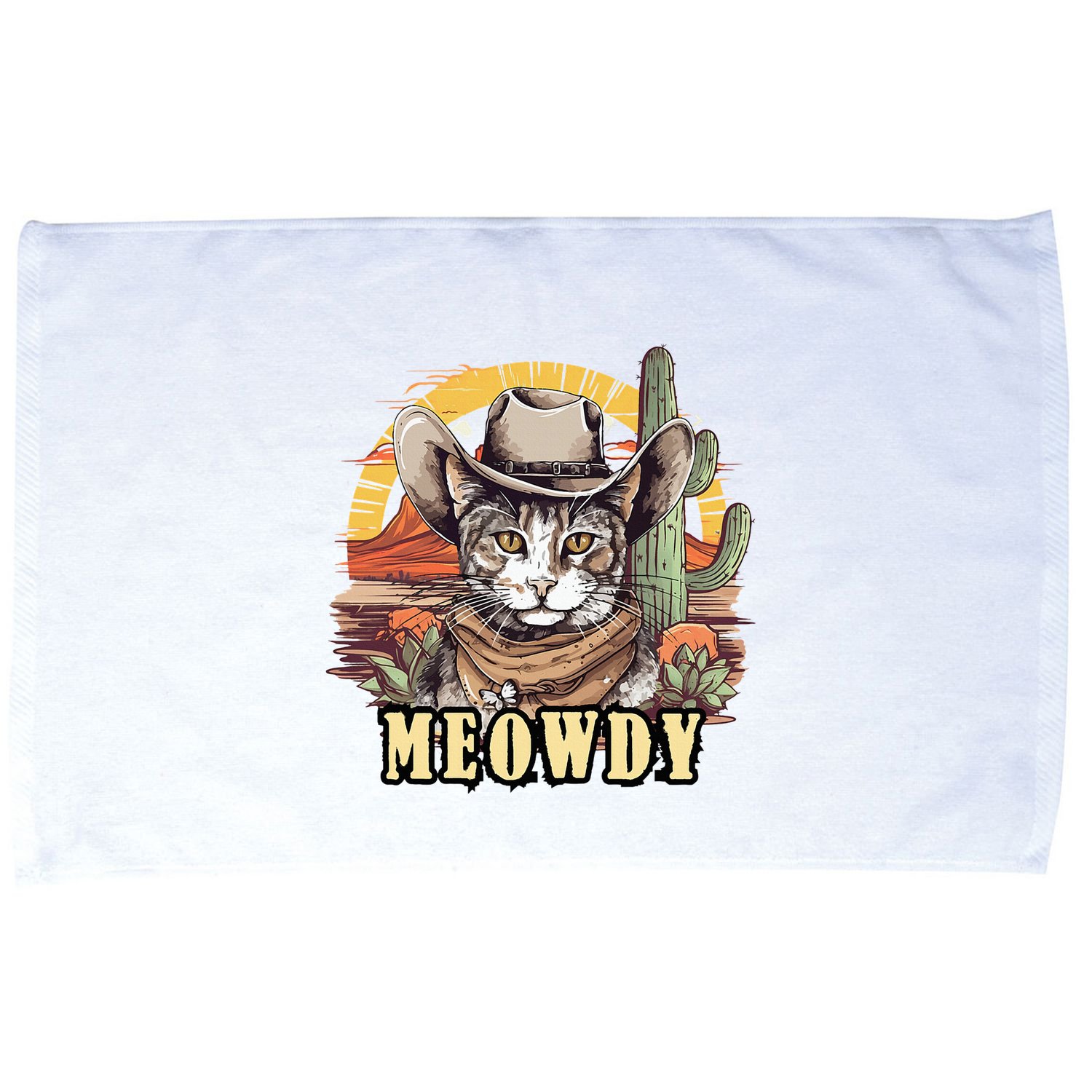 Meowdy Cat Funny Howdy Meme Wild West Cowboy Hat Microfiber Hand Towel
