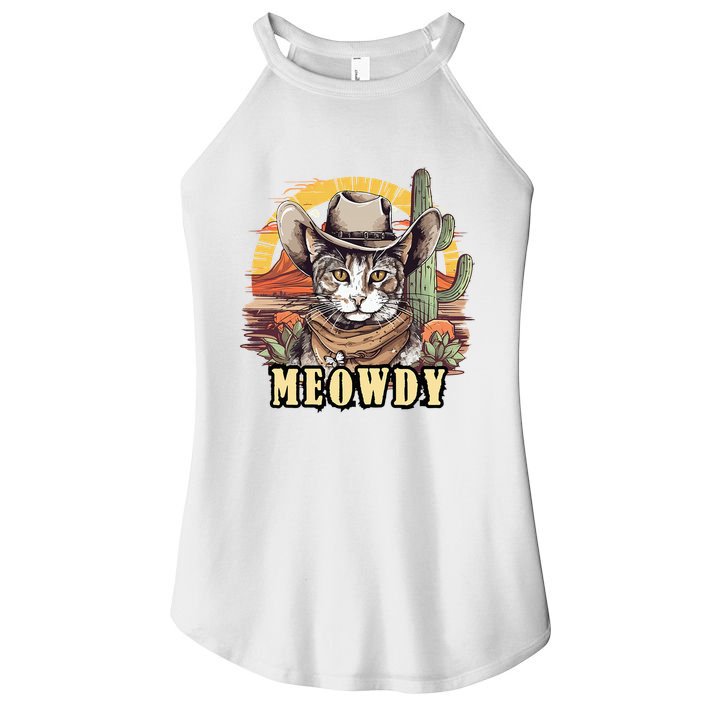 Meowdy Cat Funny Howdy Meme Wild West Cowboy Hat Women's Perfect Tri Rocker Tank