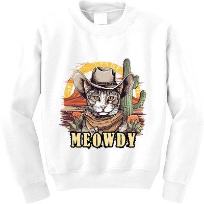 Meowdy Cat Funny Howdy Meme Wild West Cowboy Hat Kids Sweatshirt