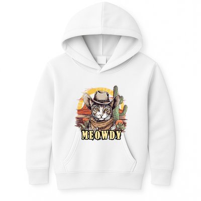 Meowdy Cat Funny Howdy Meme Wild West Cowboy Hat Kids Hoodie