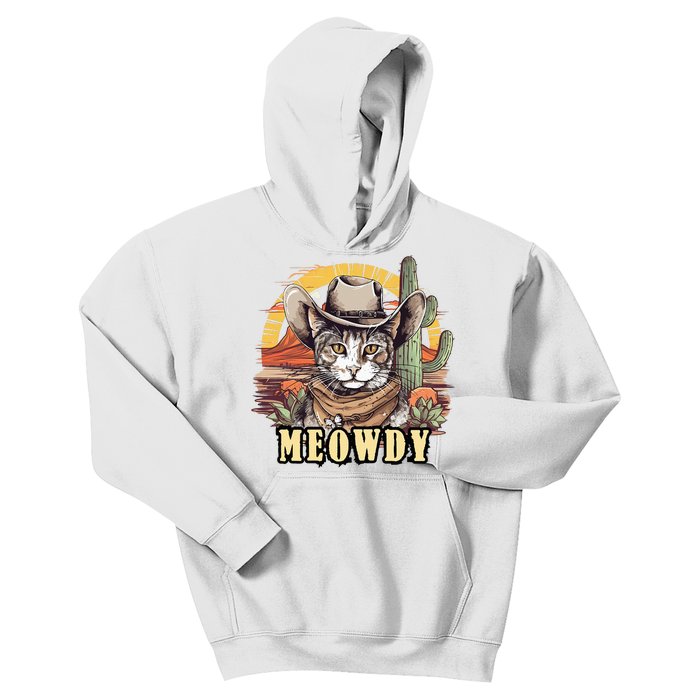 Meowdy Cat Funny Howdy Meme Wild West Cowboy Hat Kids Hoodie