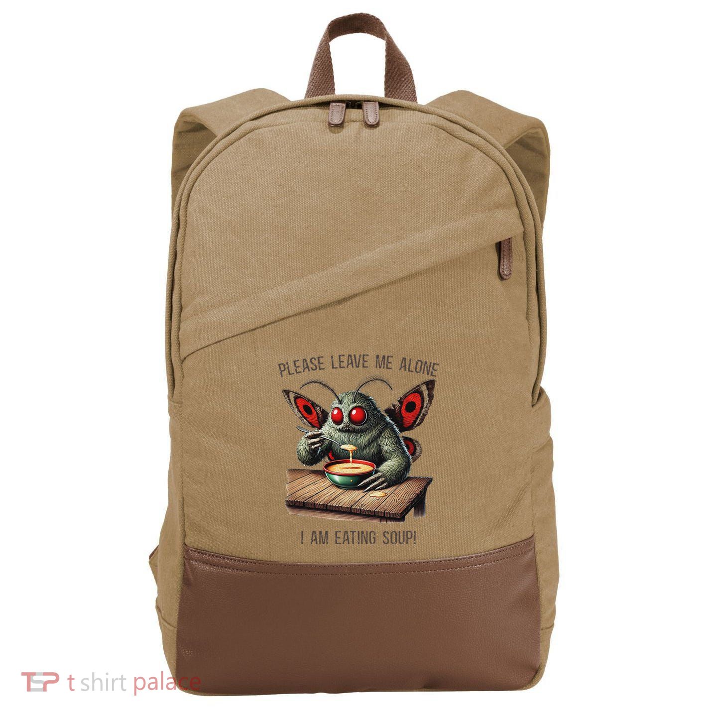 Mothman Cryptozoology Funny Cryptid Mothman Eating Soup Cotton Canvas Backpack