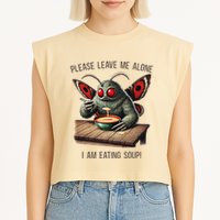 Mothman Cryptozoology Funny Cryptid Mothman Eating Soup Garment-Dyed Women's Muscle Tee
