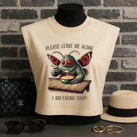 Mothman Cryptozoology Funny Cryptid Mothman Eating Soup Garment-Dyed Women's Muscle Tee