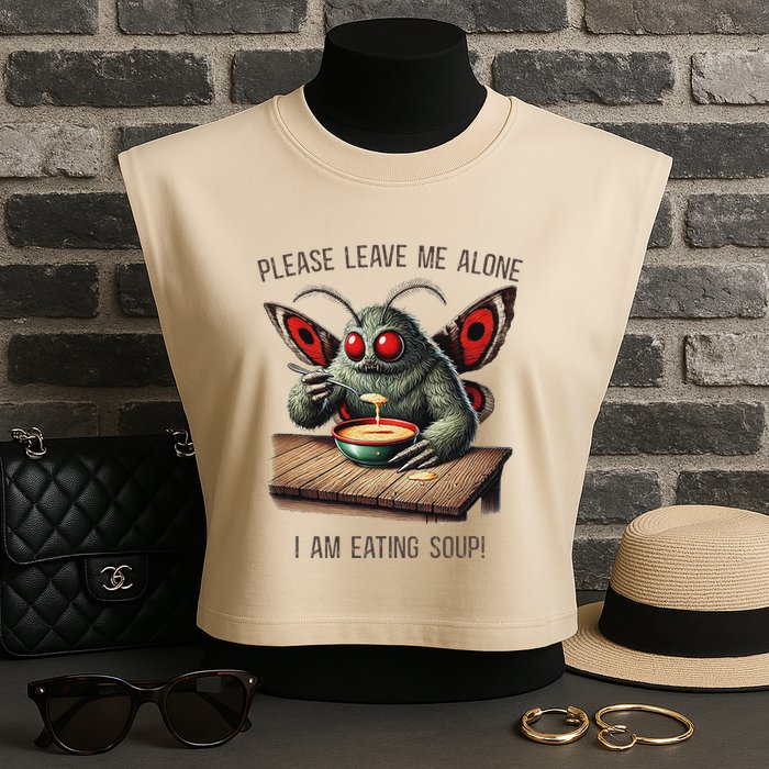 Mothman Cryptozoology Funny Cryptid Mothman Eating Soup Garment-Dyed Women's Muscle Tee