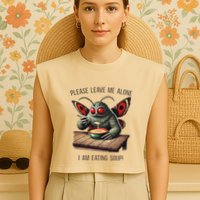 Mothman Cryptozoology Funny Cryptid Mothman Eating Soup Garment-Dyed Women's Muscle Tee