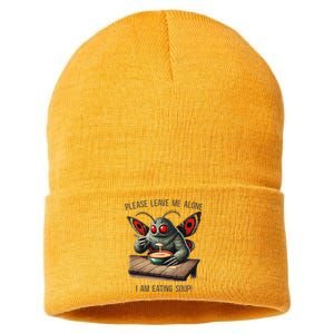 Mothman Cryptozoology Funny Cryptid Mothman Eating Soup Sustainable Knit Beanie