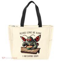 Mothman Cryptozoology Funny Cryptid Mothman Eating Soup Zip Tote Bag