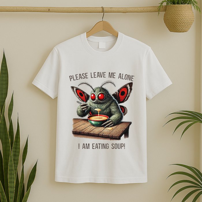 Mothman Cryptozoology Funny Cryptid Mothman Eating Soup T-Shirt