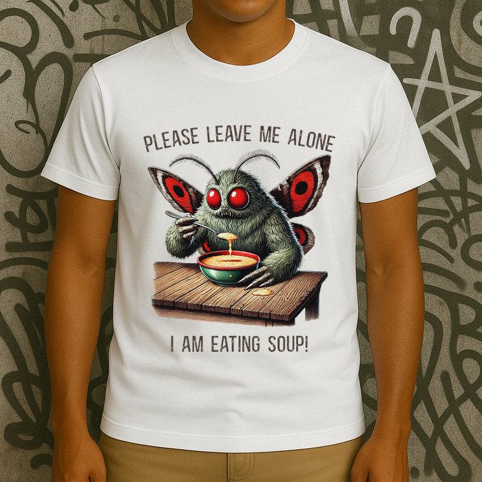 Mothman Cryptozoology Funny Cryptid Mothman Eating Soup T-Shirt