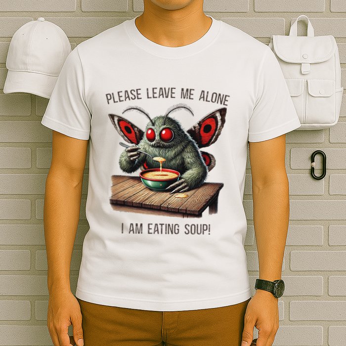 Mothman Cryptozoology Funny Cryptid Mothman Eating Soup T-Shirt