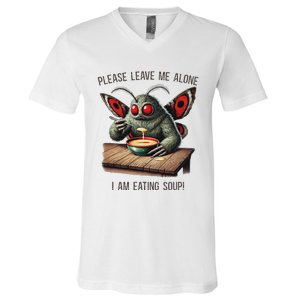 Mothman Cryptozoology Funny Cryptid Mothman Eating Soup V-Neck T-Shirt