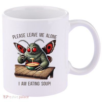 Mothman Cryptozoology Funny Cryptid Mothman Eating Soup 11oz C Handle Ceramic Mug