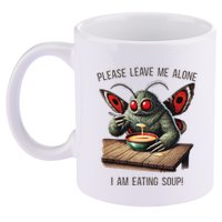 Mothman Cryptozoology Funny Cryptid Mothman Eating Soup 11oz C Handle Ceramic Mug
