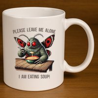 Mothman Cryptozoology Funny Cryptid Mothman Eating Soup 11oz C Handle Ceramic Mug