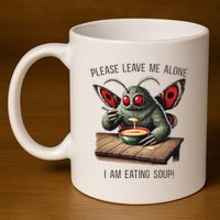 Mothman Cryptozoology Funny Cryptid Mothman Eating Soup 11oz C Handle Ceramic Mug