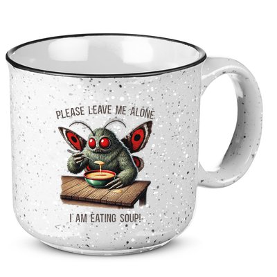Mothman Cryptozoology Funny Cryptid Mothman Eating Soup 15oz Campfire Ceramic Mug
