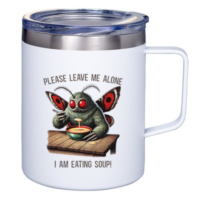 Mothman Cryptozoology Funny Cryptid Mothman Eating Soup 12oz Stainless Steel Coffee Mug