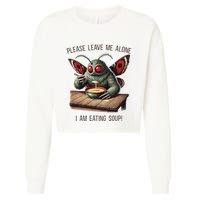 Mothman Cryptozoology Funny Cryptid Mothman Eating Soup Cropped Pullover Crew